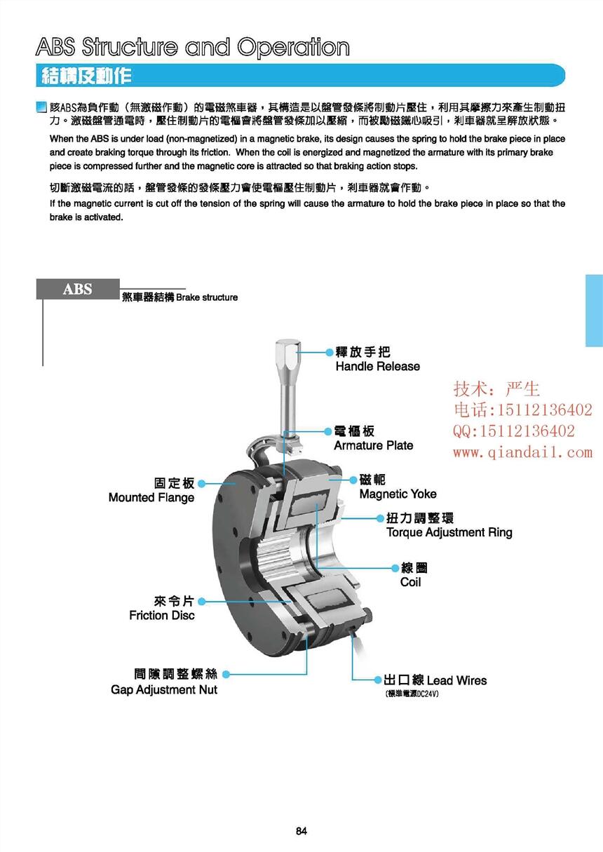 斷電剎車器Chain Tail仟岱剎車器-帶手動釋放ABS048AA